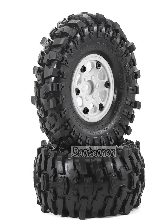 Dantenron 1.9 Rock Crawler Mud Tires and Plastic Wheels Rims OD 118mm 1/10 rc Rubber Grappler hubs Tyres with Foam for 1:10 Crawler Car Tamiya CC01 Traxxas TRX4 Axial SCX10 II RC4WD Gen8 4PCS (White) - Image 4